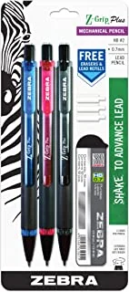 Zebra Pen Z-Grip Plus Mechanical Pencil, 0.7mm, with Lead and Erasers, Assorted Barrel Colors, Blue, Pink, Black, 3-Pack