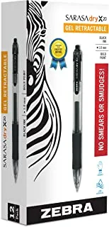 Zebra Pen Sarasa Dry X20 قلم جل قابل للسحب ، بولد بوينت ، 1.0 مم ، حبر أسود ، 12 عبوة (قد تختلف العبوة)