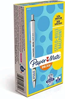 أقلام حبر جاف قابلة للسحب من Paper Mate® InkJoy® 700RT، نقطة متوسطة، أسطوانة بيضاء، حبر أسود، عدد 12