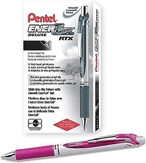 Pentel EnerGel RTX Retractable Liquid Gel Ink Pen, (0.7mm) Medium line, Magenta Ink, Box of 12 Pens (BL77-V4)
