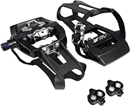 BV Bike Pedals Shimano SPD Compatible 9/16'' with Toe Clips - Peloton Pedals for Regular Shoes - Toe Cages for Peloton Bike - Exercise Bike Pedals - Universal Fit Bicycle Pedal