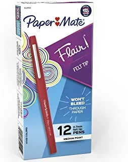 أقلام رصاص فلير من Paper Mate ، بنقطة متوسطة (0.7 مم) ، أحمر ، 12 قطعة