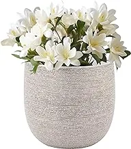 Torre & Tagus Brava Spun Textured Metallic Silver Flower Plant Pot Planter Pot for Living Room & Centerpiece Display | Ceramic Pot | Pots for Plants | Handcrafted by Skilled Artisans | Silver 7”