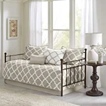 Madison Park Essentials Merritt Reversible Daybed Cover-Fretwork Print, Diamond Quilting All Season Cozy Bedding with Bedskirt, Matching Shams, Decorative Pillow, 75 in x 39 in, Taupe 6 Piece
