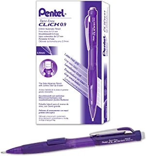قلم رصاص ميكانيكي Pentel Twist-Erase CLICK (0.9 مم) ألوان أسطوانية بنفسجية متنوعة ، قد يختلف اللون ، صندوق من 12 (PD279TV)