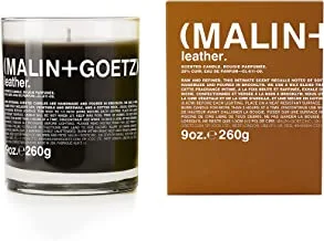 شمعة Malin + Goetz الجلدية - عطر برائحة المنتجات الجلدية الحرفية ، مزيج الشمع الطبيعي ، الرائحة الحديثة والتقليدية ، نباتي وخالي من القسوة ، فتيل القطن ، يدوم 60 ساعة