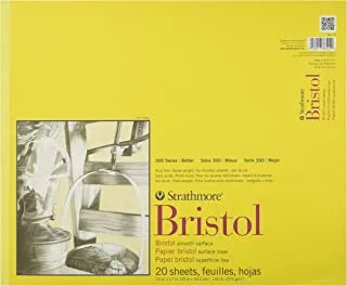 Strathmore 300 series bristol paper pad, smooth, tape bound, 14x17 inches, 20 sheets (100lb/270g) - artist paper for adults and students - markers, pen and ink