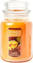 Yankee Candle Mango Peach Salsa المعطرة ، برطمان كلاسيكي كبير 22 أونصة شمعة بفتيل واحد ، أكثر من 110 ساعة من وقت الاحتراق