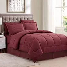 Sweet Home Collection 8 Piece Bed In A Bag with Dobby Stripe Comforter, Sheet Set, Bed Skirt, and Sham Set - Queen - Burgundy
