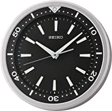 Seiko 14 Inch Watch Face Inch Wall Clock, Black & Silver Tone with Quiet Sweep