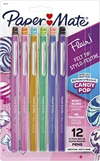 أقلام برأس من اللباد Paper Mate Flair ، نقطة متوسطة (0.7 مم) ، إصدار محدود من حزمة Candy Pop ، ألوان متنوعة ، 12 قطعة
