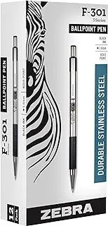 Zebra 27310 F-301 قلم حبر جاف من الفولاذ المقاوم للصدأ قابل للسحب ، بولد بوينت ، 1.6 مم ، حبر أسود ، 12 قطعة