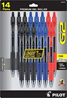 Pilot, G2 Premium Gel Roller Pens, Fine Point 0.7 mm, Blue, Black, Red, Pack of 14
