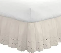 FRESH IDEAS Eyelet Bed Skirt Dust Ruffle Embroidered Details, Classic 14” drop length Gathered Styling, King, Ivory (Model: FRE30014IVOR04)