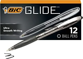 قلم حبر BIC Atlantis أصلي قابل للسحب ، نقطة متوسطة (1.0 مم) ، أسود ، 12 قطعة