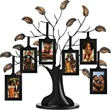 Americanflat Bronze Family Tree Picture Frame - Includes 6 Hanging Picture Frames in Black with 2x3 Picture Frame and Adjustable Ribbon Tassels - 12