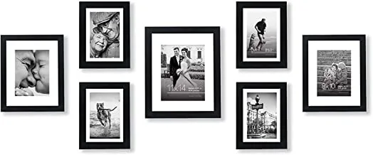 Americanflat 7 pack black gallery wall frame set - includes one 11x14 frame, two 8x10 frames, and four 5x7 frames - picture frames collage wall decor with shatter resistant glass and hanging hardware