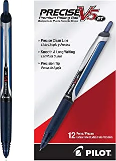 Pilot, Precise V5 RT Refillable & Retractable Rolling Ball Pens, Extra Fine Point 0.5 mm, Navy Blue, Pack of 12