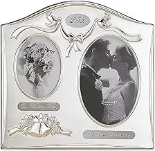 Lawrence Frames Satin Silver and Brass Plated 2 Opening Picture Frame, 25th Anniversary Design