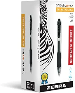 Zebra Pen Sarasa Dry X20 قلم جل قابل للسحب ، نقطة متوسطة ، 0.7 مم ، حبر ألوان متنوع للأعمال ، 24 عبوة (قد تختلف العبوة)