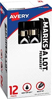 Avery Marks-A-Lot Permanent Markers, Large Desk-Style Size, Bullet Tip, Water and Wear Resistant, 12 Black Markers (24878)