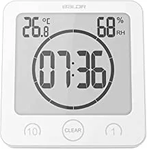 BALDR Digital Shower Clock with Timer - Waterproof Shower Timer - Bathroom Clock Displays Time and Temperature - Battery Operated - White