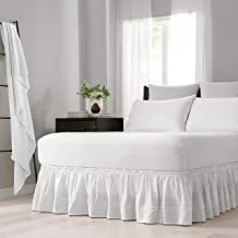 EASY FIT Embroidered Bed Skirt - Baratta Wrap Around Easy On/Off Dust Ruffle 18-Inch Drop Bedskirt, Queen/King, White