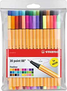 أقلام ستابيلو بوينت 88 فاينلاينر، 0.4 ملم - مجموعة 30 لونًا