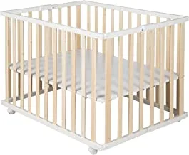 roba Wooden Folding playpen, Two-tone, 74 x 100 cm, Space-saving, incl. lockable wheels, height adjustable, Designed in Germany, White