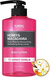 Kundal Honey & Macadamia Pure Natural Moisturizing Refreshing Body Lotion Amber Vanilla, 500ml
