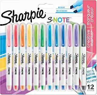 Sharpie S-Note Creative Markers | Chisel Tip | Assorted Colors | Pack of 12