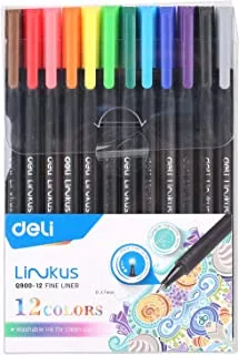 DELI Washable Colored Pens, Fine Point Journal Planner Pens, Colored Marker for Journaling, Drawing, Taking Note Supplies, Assorted Colors, 12 colors EQ900