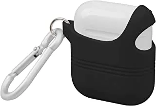 Promate AirPods Silicone Case, Shockproof Protective Silicone Slim Cover with Secure Lid Strap, Quick Snap Carabiner Hook and Charging Port Access for Apple AirPods and AirPods 2, VeilCase Black