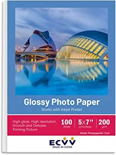 ECVV 7 Inch Cast Coated Photo Paper for Photograph Printer 5x7 inch（127 * 178mm）White Glossy (100 sheets)