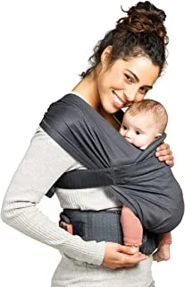 Infantino Hug & Cuddle Adjustable Hybrid Wrap - Black Soft and Simple Pressure Relief Ergonomic Wrap Carrier with Quilted Privacy Cover and Built-in Storage Pouch for Infants and Toddlers 7-26lbs