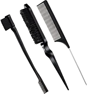 ‎SHOWAY 3-Piece Teasing Comb Set, Edge Brush and Comb, Bristle Comb, Comb Sturdy, Suitable for Travel Hairdressers, Ladies, Babies, Bhildren (Black)