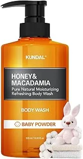 Kundal Honey and Macadamia Moisturizing Refreshing Body Wash 500 ml, Baby Powder