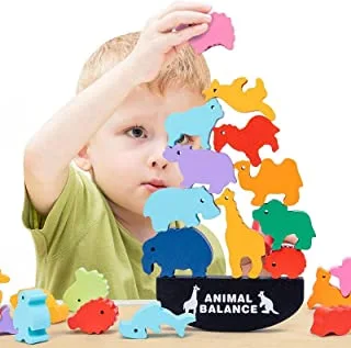 Arabest Wooden Animal Stacking Blocks, Stacking Blocks Balancing Game Stacking Toy for Kids, Montessori Toys Balance Stacking Game for Concentration and Motor Skills Training, Birthday Gift for Kids