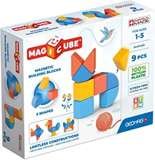 Geomag Magicube 3 Shapes Building Set, STEM & Educational Magnet Toys, Made in Switzerland, 100% Recycled Plastic, Open Ended Toys, Contruction Toys, 1yr+, 9pcs