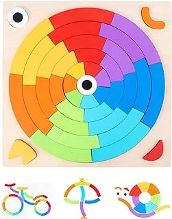 Arabest Wooden Rainbow Stacking Toy, Wood Rainbow Stacker, Pattern Wooden Blocks Shape Puzzle Set, Color Sorting Montessori Educational Game for Toddlers Age 3 and Up