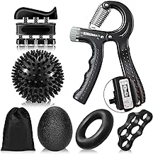 Arabest Grip Strength Trainer Kit with Counter 6 Pack, Adjustable Hand Grip Strengthener, Finger Exerciser, Finger Stretcher, Grip Ring and Stress Relief Grip Ball, Massage Ball for Recovery
