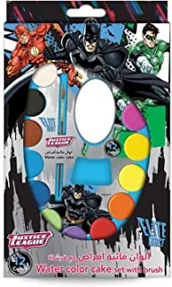 مجموعة ألوان مائية من Justice League 12 لونًا مع فرشاة - للمشاريع المدرسية والحرفية للأطفال - ألوان نابضة بالحياة ، لوازم فنية للكيك لرسامين الفنانين والهواة ، دهانات فن الماء