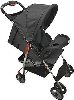 MOON Bezik One Hand Fold Travel Stroller/Pram Suitable for Newborn/Infant/Baby/Kids with Dual Tray| Leg Rest | Multi-Postion Reclining Seat Suitable For 0 Months+ (Upto 24 Kg) -Black + Grey dots