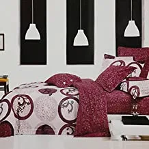 Savoy King Bed Cover Set, Burgundy, 7 Pieces | 50% Polyester, 50% Cotton | 1 Bed cover 259x242 cm, 1 Bedskirt 198x203 cm, 1 Fitted Sheet 198x203 cm, 2 queen Pillow Case 51x75 cm, 2 Cushions 40x40 cm