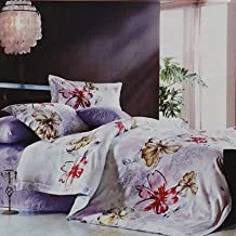 Savoy King Bed Cover Set, White/Purple, 7 Pieces | 50% Polyester, 50% Cotton | 1 Bed cover 259x242cm, 1 Bedskirt 198x203cm, 1 Fitted Sheet 198x203cm, 2 queen Pillow Case 51x75cm, 2 Cushions 40x40cm