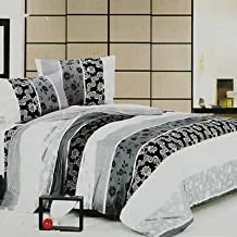Savoy King Bed Cover Set, Grey, 7 Pieces | 50% Polyester, 50% Cotton | 1 Bed cover 259x242 cm, 1 Bedskirt 198x203 cm, 1 Fitted Sheet 198x203 cm, 2 queen Pillow Case 51x75 cm, 2 Cushions 40x40 cm