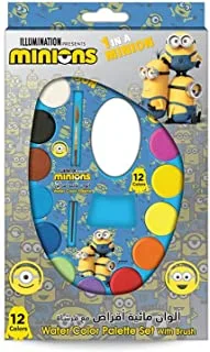 Minion 12 Colors Watercolor Paint Set With Brush, for Kids School and Craft Projects - Vibrant Colour, Cakes Art Supplies for Artist and Hobby Painters, Water Art Paints