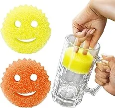 IBAMA Temperature-sensitive kitchen cleaning sponge Soft in Warm Water, Firm in Cold Scrubber for Dishes Home Odor Resistant Deep Cleaning Kitchen Sponge Multi-use-Smile Face Shape