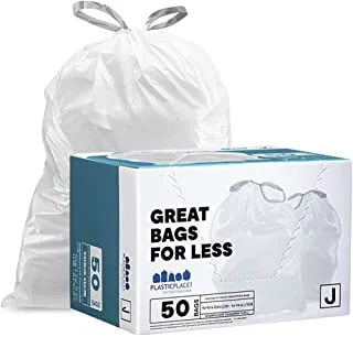 Plasticplace Trash Bags │simplehuman (x) Code J Compatible (50 Count)│White Drawstring Garbage Liners 10-10.5 Gallon / 38-40 Liter │ 21