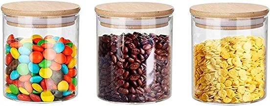 3PCS Glass Storage Jars with Bamboo Lids Air Tight Glass Kitchen Food Cereal Containers Storage Jars for Jam Pasta Spaghetti Tea Coffee Beans (500ml)